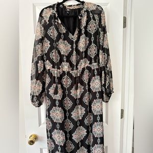 Floral sheer arms full sleeves bohemian maxi dress with a slip